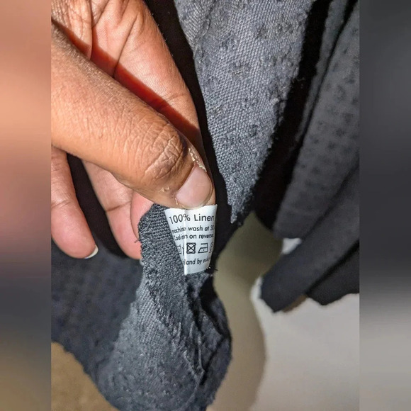 Eskandar 100% Linen Textured Cuff Sleeve Short Kimono Shawl Jacket Size 1 Black - Picture 7 of 9